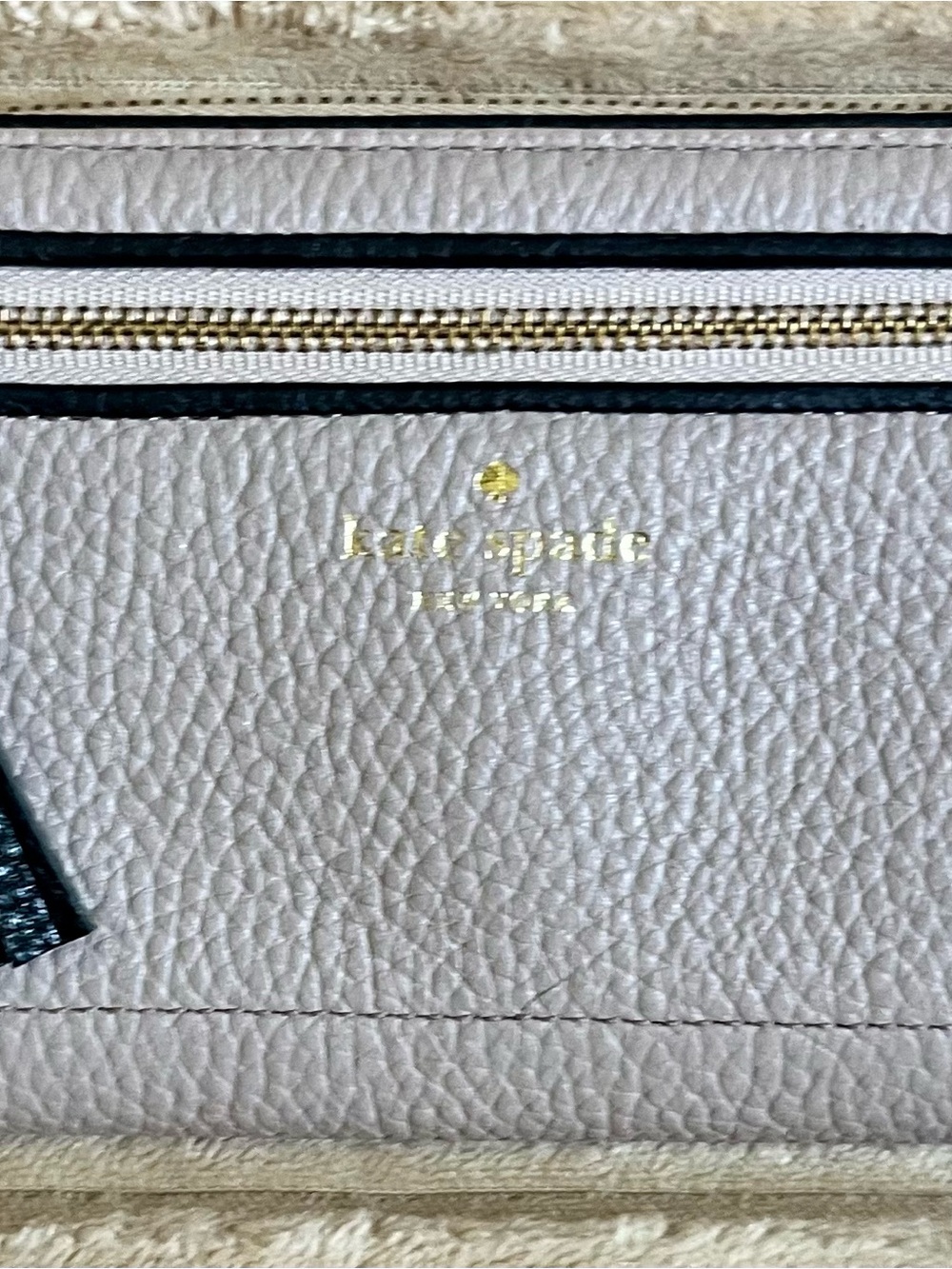 kate spade Pebbled Leather Zip Wallet - Light Beige with Black Trim